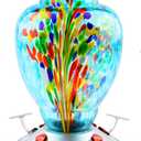 WOSIBO Hummingbird Feeder for Outdoors Patio Large 32 Ounces Colorful Hand Blown Glass Hummingbird Feeder with Ant Moat Hanging Hook, Rope, Brush and Service Card (Blue-Firework)