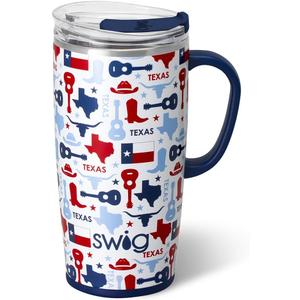 Swig Life 22oz Travel Mug, Insulated Tumbler with Handle and Lid, Travel Coffee Mug, Cup Holder Friendly, Stainless Steel 22 oz Tumbler, Reusable Insulated with Lid (Lone Star)