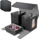 AFIING MTG Commander Card Storage Box - Fits 200 Double Sleeved Cards,3-in-1Card Deck Case,Strong Magnet Card Organizer For Magic Commander TCG CCG,4Dividers &2 Toploaders, Black/Grey