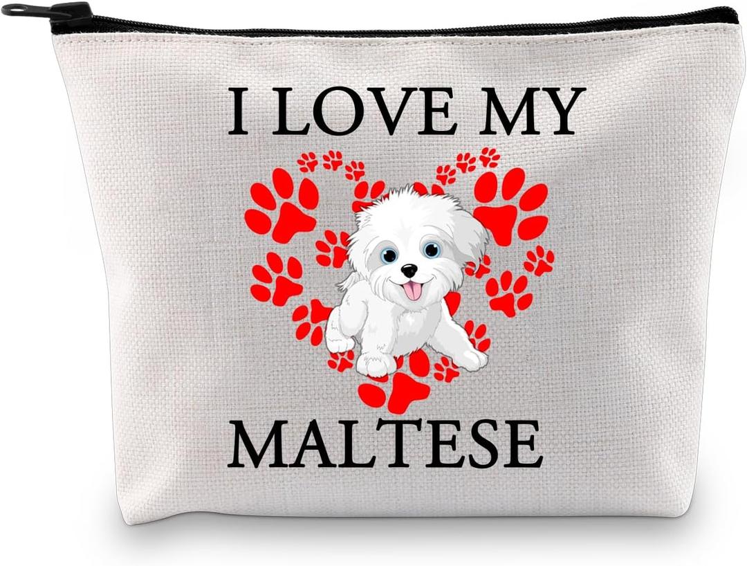 BDPWSS Maltese Gifts For Maltese Lover Maltese Owner Gift Dog Lover Gift i Love My Maltese Dog Cosmetic Bag Maltese Mom Gift (I love Maltese bag)