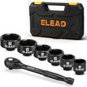 ELEAD 7-Piece 24-38mm Oil Filter Socket Wrench Set, 3/8'' Drive Oil Filter Cap Removal Tool, Oil-change Kit with 3/8'' Drive Ratchet Wrench Handle, Compatible with Toyota BMW Audi VW Porsche Vehicles
