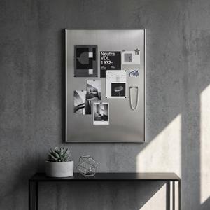 AMAATE 2432 Inch DIY Magnetic Stainless Steel Bulletin Board, Silver Metal Frame Wall Art & Photo Display with Magnets & Hooks, Modern Style Wall Mount Organizer