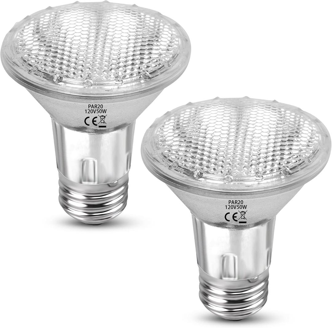 Par20 Bulbs, 2 Pack 120V 50W Halogen Flood Light Bulbs, E26 Medium Base, Dimmable, Long Lasting Life, 2800K Warm White, High Output Par20 Halogen Light Bulbs for Range Hood Light Replacement