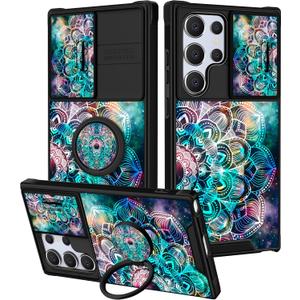 Funermei for Samsung Galaxy S25 Ultra Case - Women Girls Cute Phone Cover Pretty Aesthetic Girly Flower Blue Unique Design with Camera Cover Ring Stand Funda for Samsung S25 Ultra Case