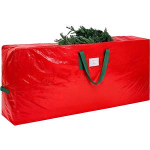KRYSTY Durable Large Christmas Tree Storage Bag,Fits Up to 9 ft Artificial Trees,Heavy Duty Zipper&Reinforced Handles For Christmas Tree Bag,Protects Against Dust,Moisture & Damage,Red