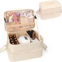 Ethereal Nail Polish Organizer Case, Leather Nail Polish Bag Holds 50+ Bottles (5ml/0.5fl.oz) and Nail Lamp, Nail Storage Organizer with Compartment, Leather White