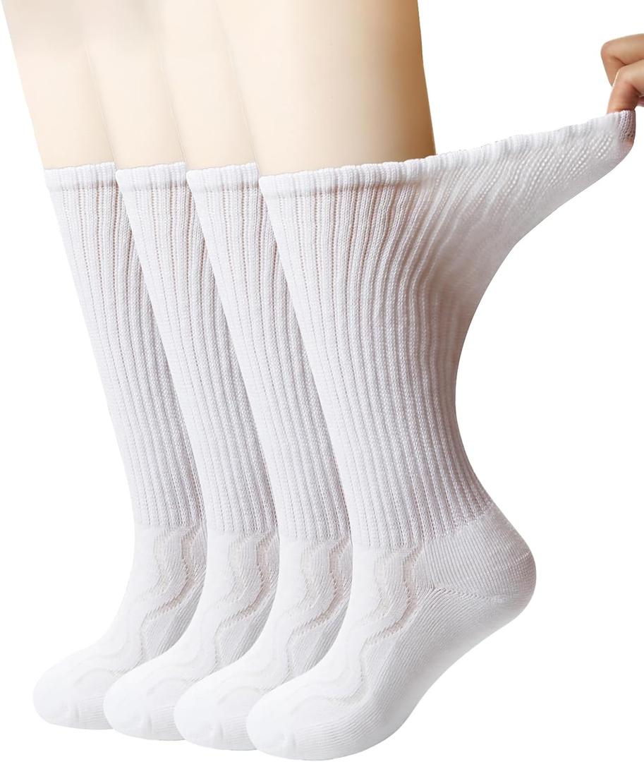 +MD Bamboo Viscose Diabetic Socks for Men & Women 4 & 6 Pairs Crew Non-Binding Moisture Wicking Socks With Seamless Toe (9-11)