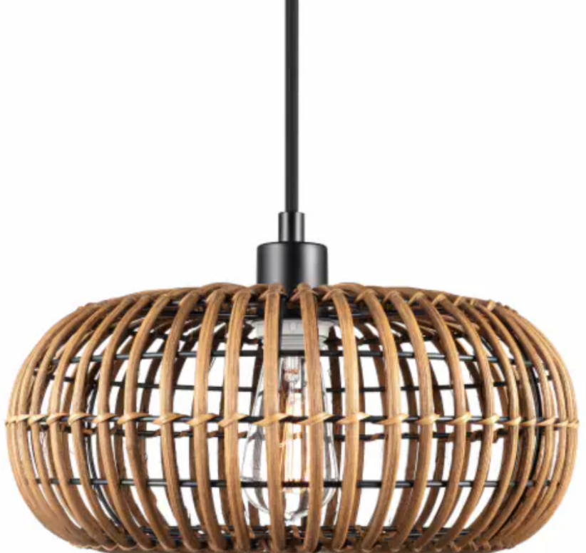 Fitz 1-Light Plug-In or Hardwire Pendant Lighting, Rattan Shade, White Socket