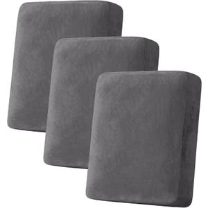 H.VERSAILTEX Velvet Stretch Couch Cushion Cover Plush Cushion Slipcover for Chair Loveseat Sofa Cushion Furniture Protector Seat Cushion Sofa Cover (3 Piece Sofa Cushion Covers, Grey)