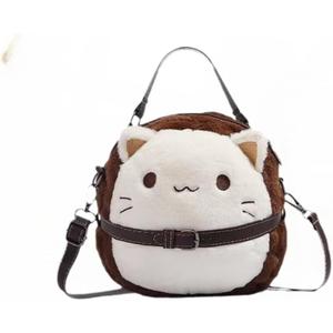 Plush Bag with Cat Design Shoulder Bag Handbag for Girls Novelty Kawaii Purse (Mini, White)