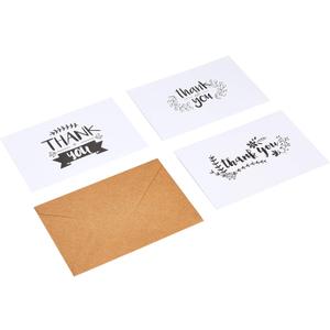 Amazon Basics Thank You Cards and Envelopes, 48 Count, Black and White