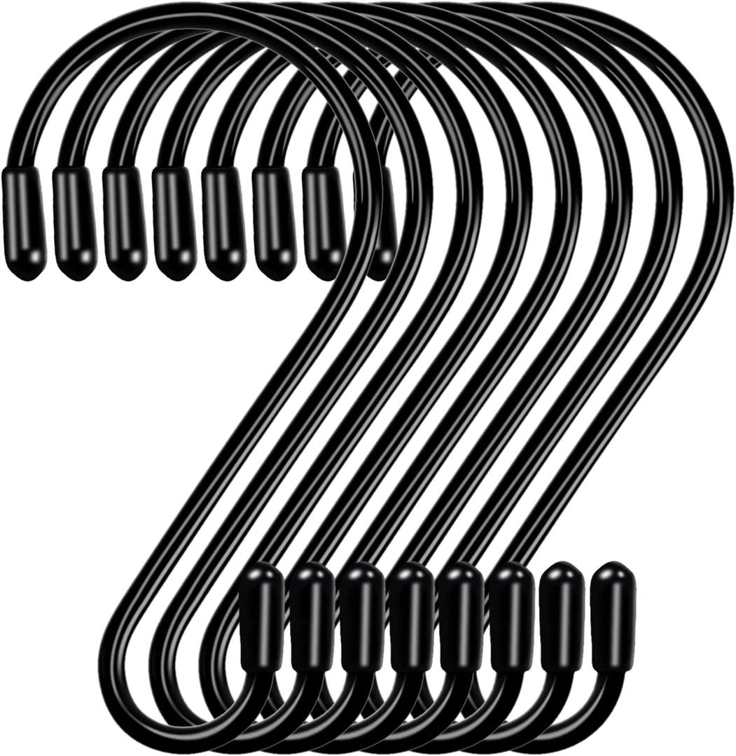 30 Pack S Hooks for Hanging, 3.15 inch Stainless Steel S Shaped Hooks Curtain Hooks Heavy Duty S Hooks for Hanging Pots and Pans, Plants, Jeans, Clothes, Jewelry, Towels, Cups (Black)