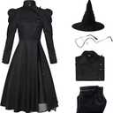 Eelphabba Costume, Wicked Costume Women Set with Hat & Glasses, Black Dress for Halloween Cosplay Themed Party, Adult Medium