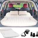 KMZ SUV Air Mattress Thickened and Double-Sided Flocking Travel Camping Bed with 2 Pillows & Pump Dedicated Mobile Cushion Inflatable Bed for SUV Trunk and Rear Seat (Beige and Coffee)