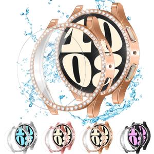 ALMNVO [4+4 Pack Bling Case for Samsung Galaxy Watch 6 Screen Protector 40mm, Tempered Glass Glitter Diamond Bumper Face Cover for Galaxy Watch 6/5/4 Accessories 40mm Galaxy Watch Case for Women
