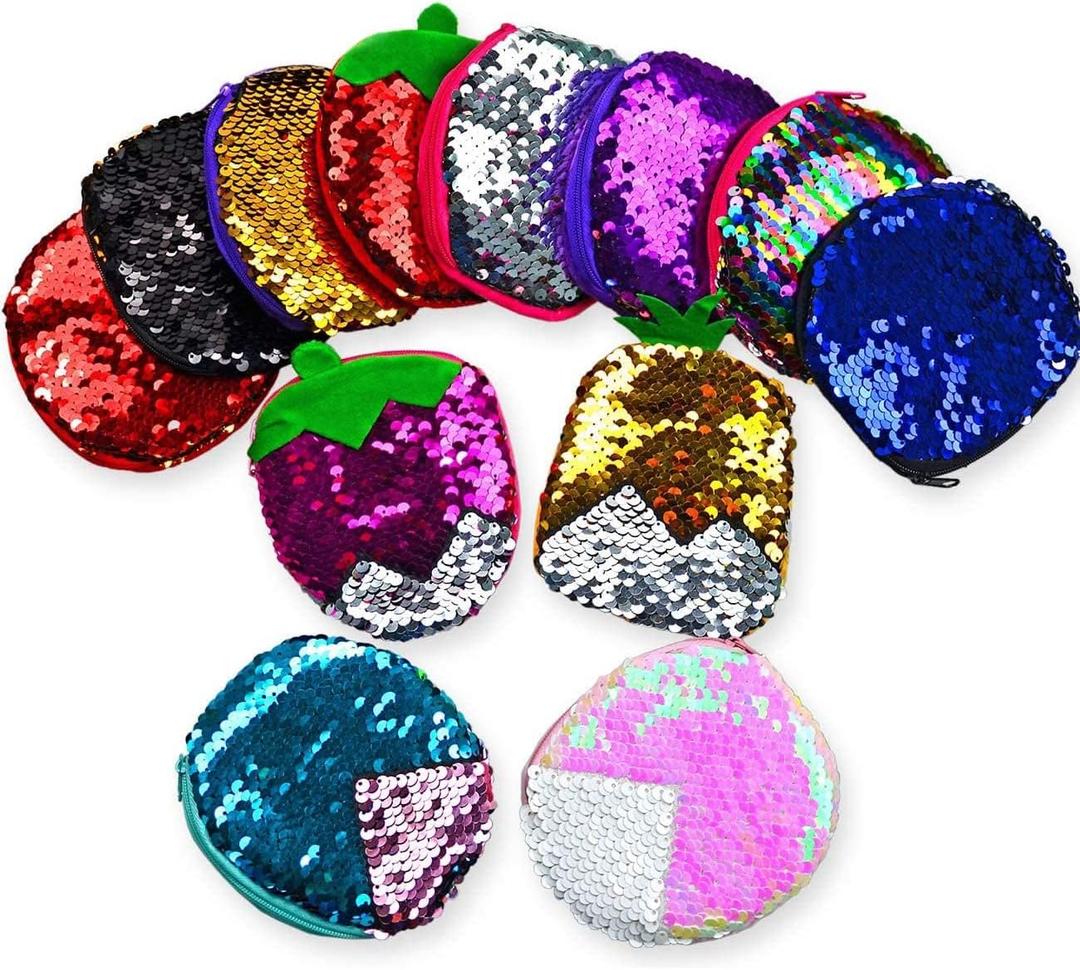 Vileafy Mermaid Party Favors Coin Purse for Girls 4-8 Years Old, 12 Sequin Wallets -Summer Gifts, Class Treasure Box Toys, and Birthday Favors for Girls and Boys