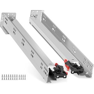 Soft Close Bottom Mount Drawer Slides 15 Inch Rails with Rear mounting Bracket Locking Devices Screws for Face Frame Or Frameless Application,   15 Inch, 6 Pair
