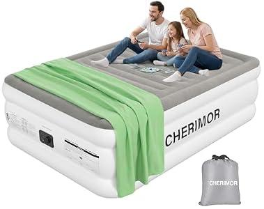 CHERIMOR Air Mattress Queen with Built in Pump, 18" Raised Comfort, Anti-Sag Horizontal Beam, 800lbs Heavy-Duty Support Blow Up Mattress, Multi-Layer Leak Proof Air Bed for Home Guests Camping