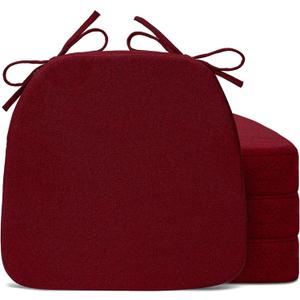 Chair Cushions for Dining Chairs, D-Shaped Seat Cushions with Removable Washable Cover and Ties, Chair Pads for Kitchen, Indoor Dining Room, Patio Chairs, 17'' x 16'', Set of 4, Red
