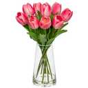 Arborus Fake Tulips Artificial Tulip Flowers in Glass Vase with Faux Water, 14.2" Real Touch Pink Tulip Flowers Spring Décor for Table Centerpiece Home Farmhouse Resto Wedding Decoration