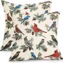 Winter Pillow Covers 18x18 Inch Red and Blue Birds Decorative Throw Pillows Set of 2 Christmas Pinecone Pillow Cases for Sofa Couch Home Xmas Decor