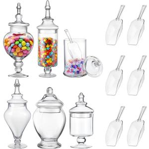 Mimorou 6 Sets Glass Apothecary Jars with Lids and Scoops 3 Styles Clear Candy Jars for Candy Buffets Candy Display Containers Bath Salt Container Cookie Crafts Bathroom Kitchen Storage (Simple)