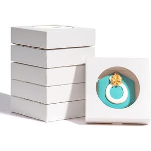 RomanticBaking Valentine Cookies Boxes With Window 4 3/8" x 4 3/8" x 1 1/5" 100 Pack individul Pyo Small Gift Boxes Mini Dount/Pie Boxes