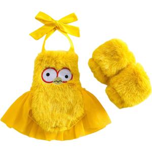 Guodeunh Baby Girl Halloween Costumes Chicken Embroidery Romper Bodysuit Furry Infant Toddler Chick Cosplay Outfit Leg Warmers (Chicken, 6-12 Months)