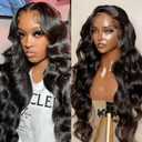 Body Wave Lace Front Wigs Human Hair Pre Plucked HD Lace Frontal Wig for Women Soft Remy 200 Density Brazilian Raw Human Hair Natural Black 24 Inch