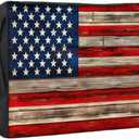 American Flag Outdoor TV Cover 80-85 Inches, Weatherproof & Waterproof, Red Striped Blue Star Enclosure with Remote Control Pocket, Vintage Wooden TV Screen Protectors