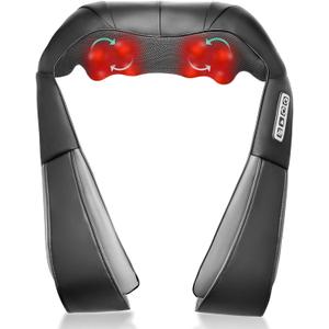 Shiatsu Back and Neck Massager with Heat, Deep Tissue Kneading Back Massager for Pain Relief, Electric 4D Shoulder Massage for Neck, Shoulder - Gifts for Men, Women (NOT Cordless) (Black-1)