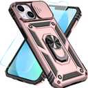 SunStory Compatible with iPhone 12/13 Mini Case with HD Screen Protector & Slide Camera Cover & Rotated Ring Kickstand, [Military-Grade] Phone Case for iPhone 12/13 Mini (Rose Gold)