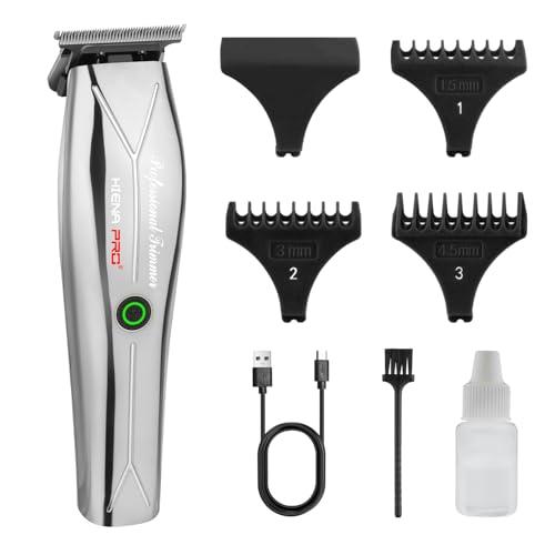 HIENA PRO Electric Trimmer for Men, Professional T-Blade Precision Beard Trimmer, Cordless Clipper Barber Hair Cutting Tool with USB, Gifts for Men(Silver)