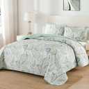 WONGS BEDDING Boho Quilt Set King,Sage Green Paisley Floral Pattern Bedspread Coverlet Set with 2 Pillowcases,Lightweight Microfiber Bohemian Quilt Bedding Set 104"90"