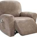 PrinceDeco Recliner Chair Cover Velvet Stretch Recliner Couch Covers 4-Pieces Style Recliner Chair Covers Recliner Cover for Reclining Chair Slipcovers Feature Non Slip Form Fitted Thick Soft,Taupe
