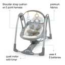 Ingenuity Swing 'n Go Deluxe 5-Speed Baby Swing with Cushioned Harness - Foldable, Portable, 2 Plush Toys & Sounds, 0-9 Months 6-20 lbs (Bella Teddy)