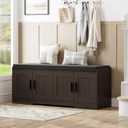 Homleke 2-Tier Storage Bench, Shoe Bench with Thickened Padded Seat Cushion, Entryway Bench with 4 Doors, Adjustable Shelf, 13.8" D x 45.3" W x 18.5" H, for Entryway, Living Room, Bedroom, Brown