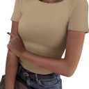 GKBK Womens Short Sleeve Tops Crew Neck Ribbed Slim Fitted Basic Tee Shirts Summer Tops Casual Spring Outfits 2026 Trendy (Brown, XXL)