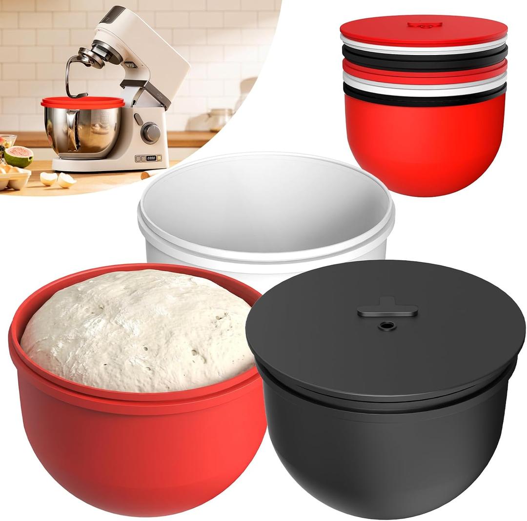6 QT Silicone Bowl Liners for KitchenAid Mixers (3-Piece Set) - Adjustable Fermentation Hole Lid