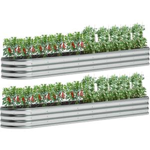 zizin 2 Pack Galvanized Raised Garden Bed Metal Oval Raised Garden Beds Outdoor Planter Box for Vegetables (12x2x1FT, Silver)