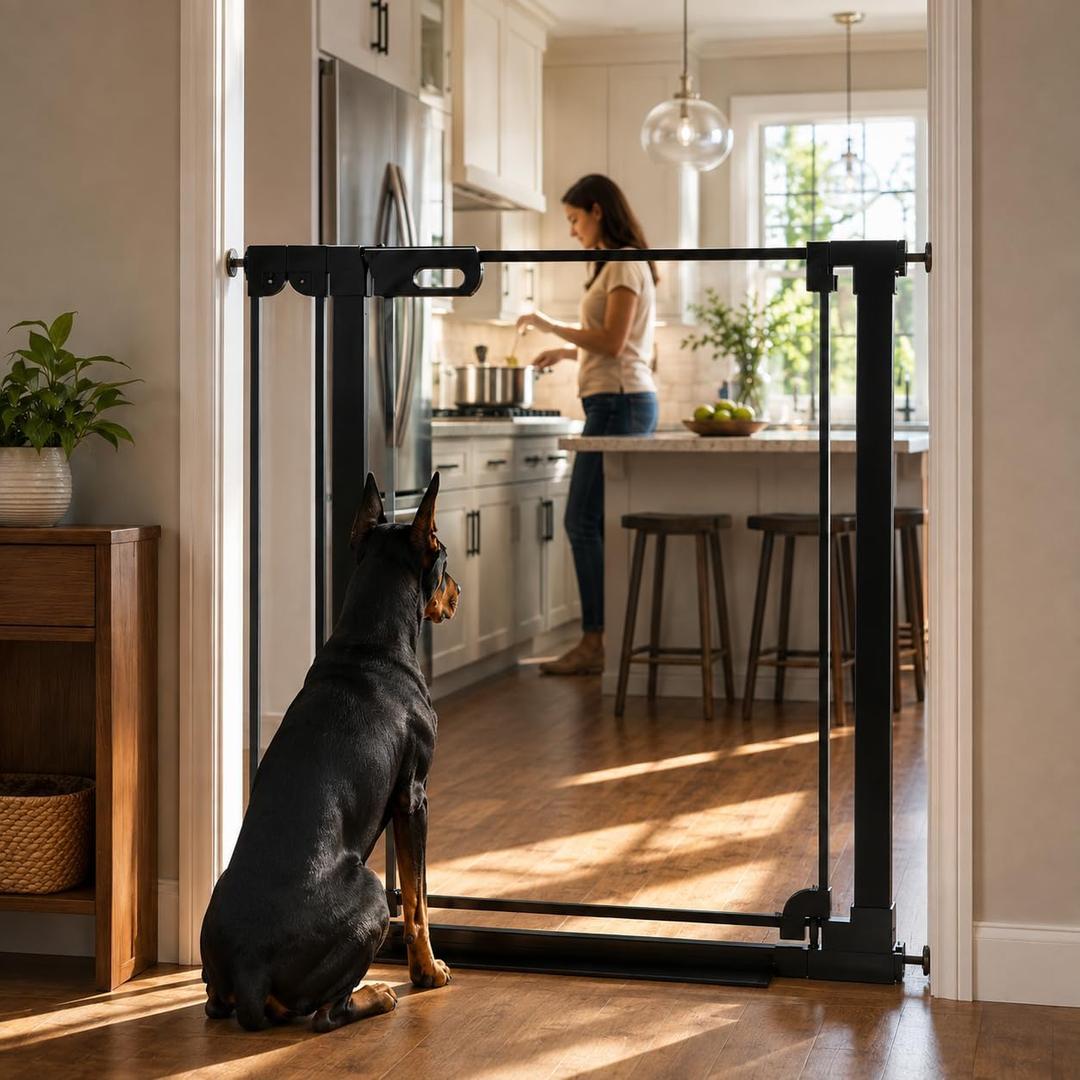 Clear Acrylic Baby Gate, 40.5" Tall, 29.5"-37.8" Wide, Black