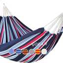 GOCAN Brazilian Double Hammock 2 Person Extra Large 220x160cm Total Length 330cm Load 500lb Canvas Cotton Hammock for Patio Porch Garden Backyard Lounging Outdoor and Indoor(Dark Blue)