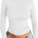 YFANG Women's Casual Long Sleeve Crew Neck Tight Top Basic Stretchy Going Out Slim Fitted Tee Shirts White Medium (White, M)