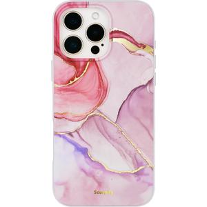 SCORPIFY for iPhone 16 Pro Max Case [Compatible with MagSafe] with Pink Flange Crystal Marble Design, Cute Magnetic Phone Cover for Women Girls, [Non Yellowing] Slim Bumper with Gold Accents