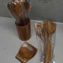 Mooues 9 Piece Natural Teak Wooden Kitchen Utensil Set with Spoon Rest - Comfort Grip Cooking Spoons and Utensils Holder