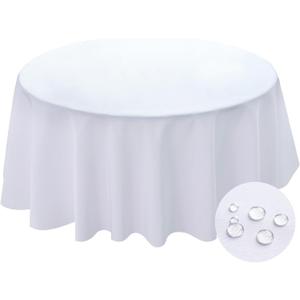 BYDOLL Table Cloth Round 120 Inch Tablecloth Fits Max110 Inch Diameter Top,White Washable Outdoor Winkle and Stain Resistant Spillproof Polyester Tablecloth for Round Tables Party Cover