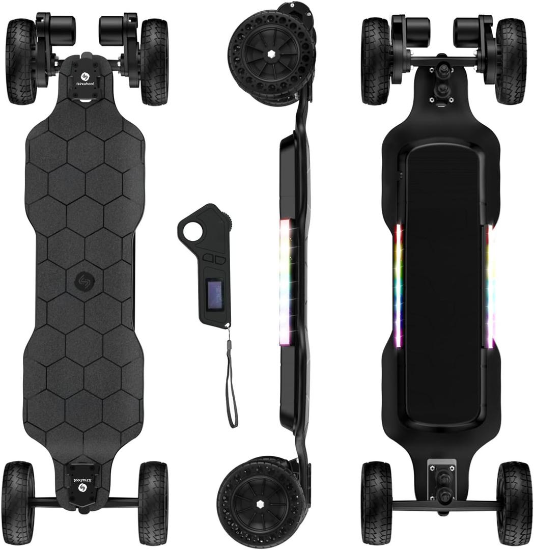isinwheel V4/V6/V6pro/V8/V10 Electric Skateboard with Remote, 250W/450W/500W/1200W/3000W Brushless Motor, 9Mph/12Mph/30 Mph /32Mph Top Speed, Electric Longboard for Adults Teens
