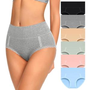 MISSWHO Cotton High Waisted Soft Womens Underwear Breathable Panties, Multipack (Small)