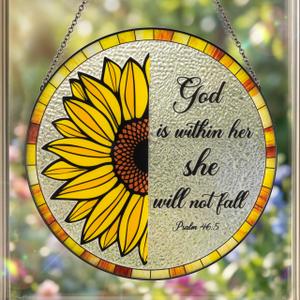 GudaAphrmix Stained Glass Suncatcher - 9.8in Sunflower Bible Verse Window Hanging for Women Housewarming Gift