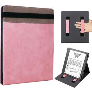 WALNEW Flip Case for 10.2-inch Kindle Scribe 2024/2022 Released, Two Hand Straps and Vertical Multi-Viewing Stand Cover with Auto Wake/Sleep for 10.2 Amazon Kindle Scribe E-Reader (Rosegold)